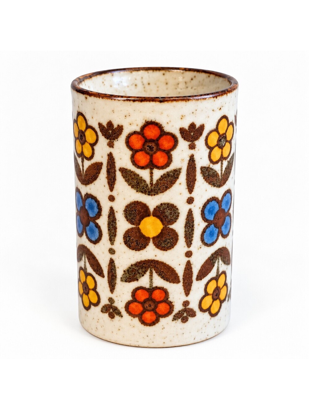 Vintage 70s Floral Stoneware Tumbler Retro Pottery Cup